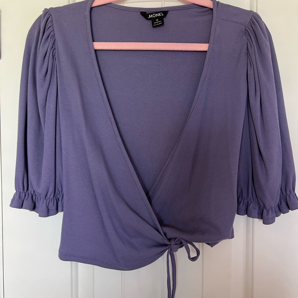 Monki Purple Puff Sleeve Wrap Blouse